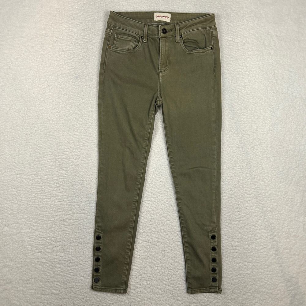 Driftwood Jackie Jean Size 24 Skinny Ankle Crop Button Detail Boho Morocco Olive